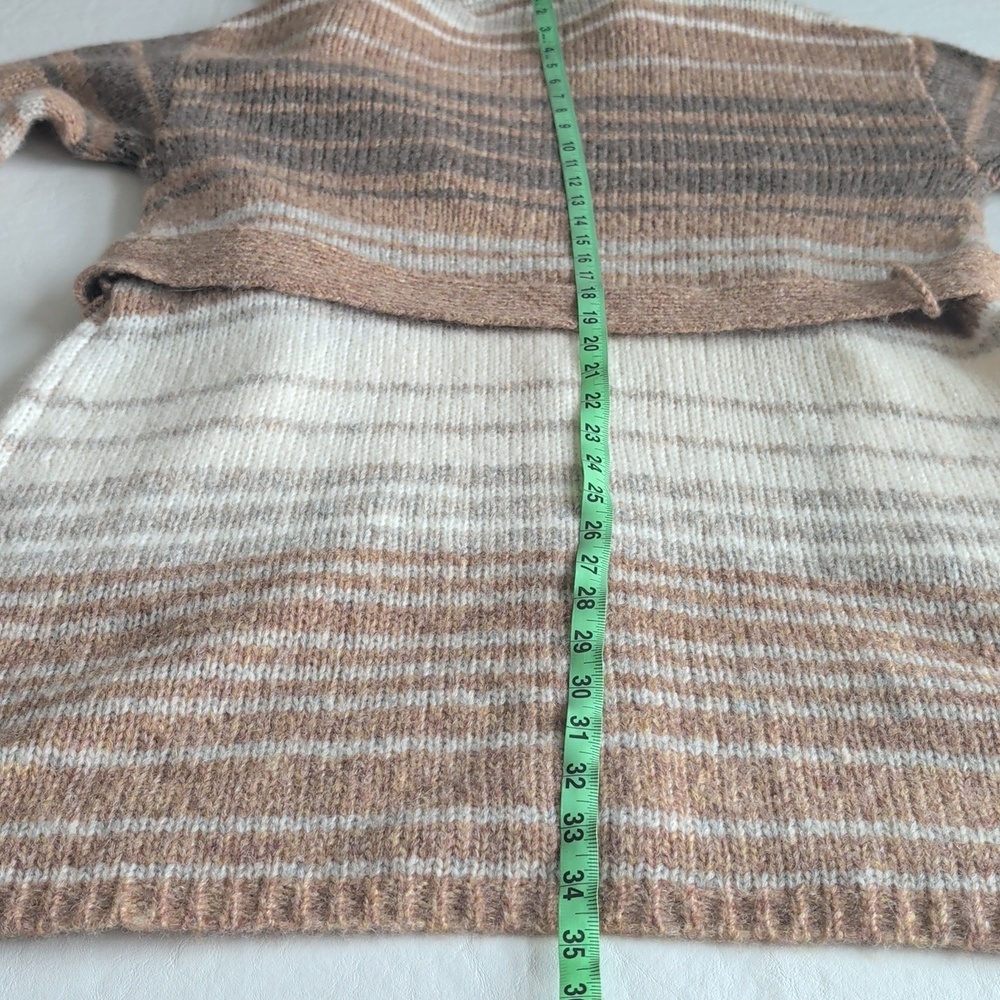 Faherty Long Line Hooded Cardigan Sweater in Cream & Brown Colorway Size M - Picture 10 of 11